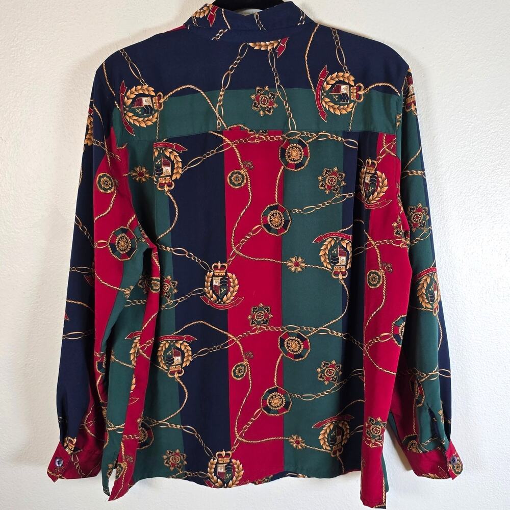 Alfred Dunner Shirt Women's 16 Forest Green Red Heritage Crest Button Up Preppy - Picture 2 of 7